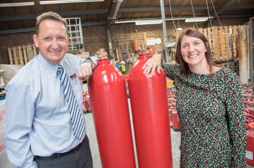 Bryland Fire Protection's Graham Turner with Helen Fortune from the Manufacturing Growth Programme