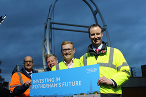 Photo from the opening of Forge Island canal barrierRotherham's